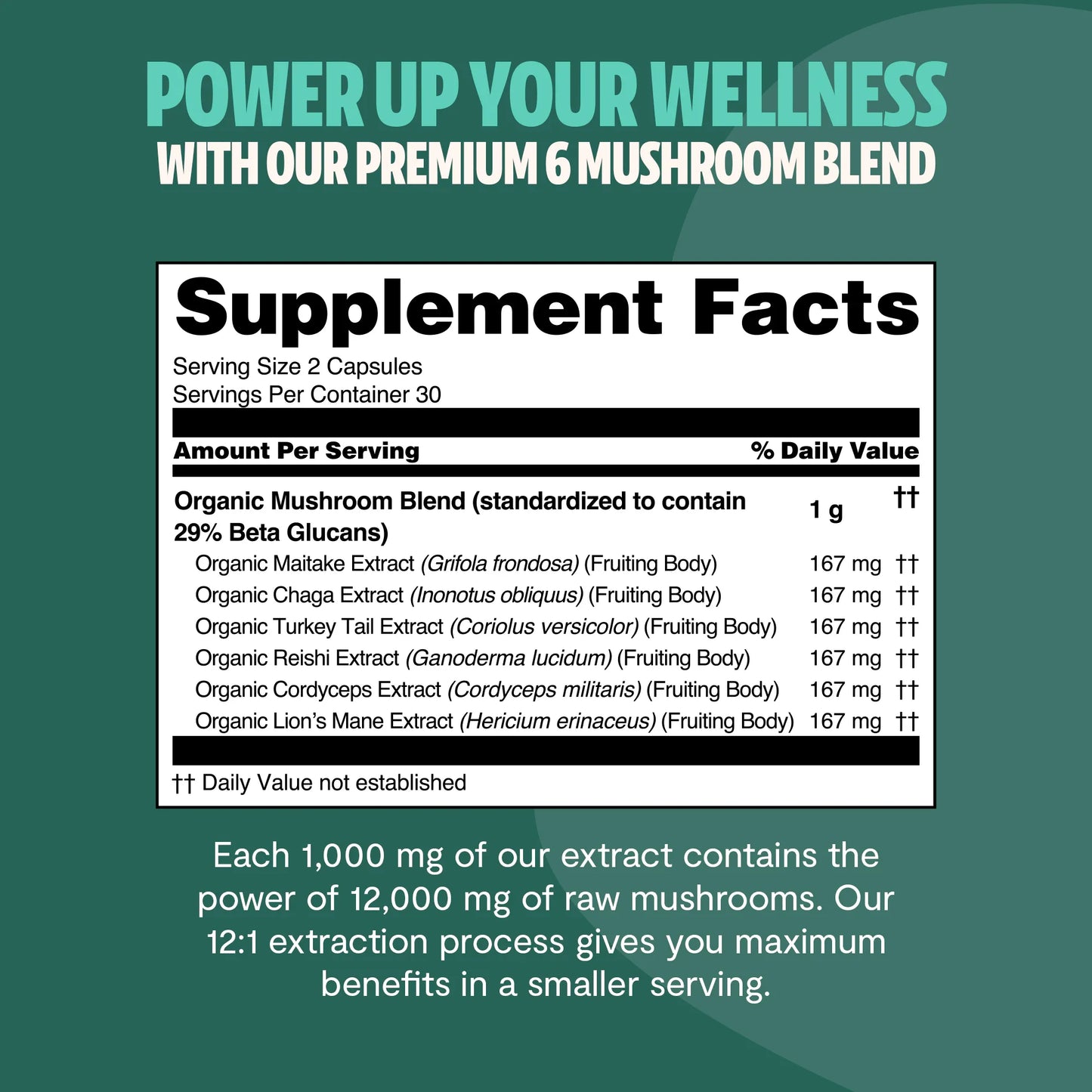 Organic Mushroom Complex Supplement Capsules